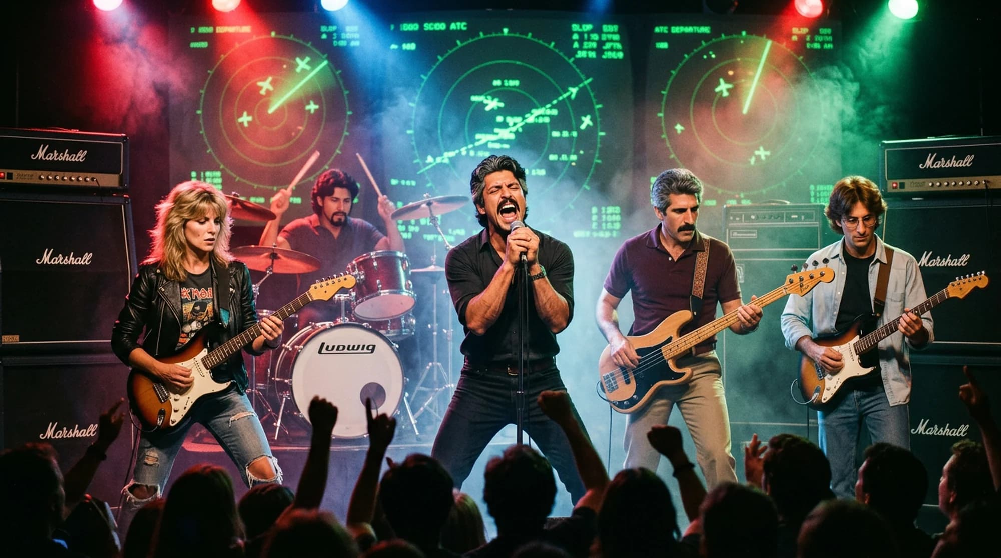 Punishment Vectors on stage in front of radar scopes