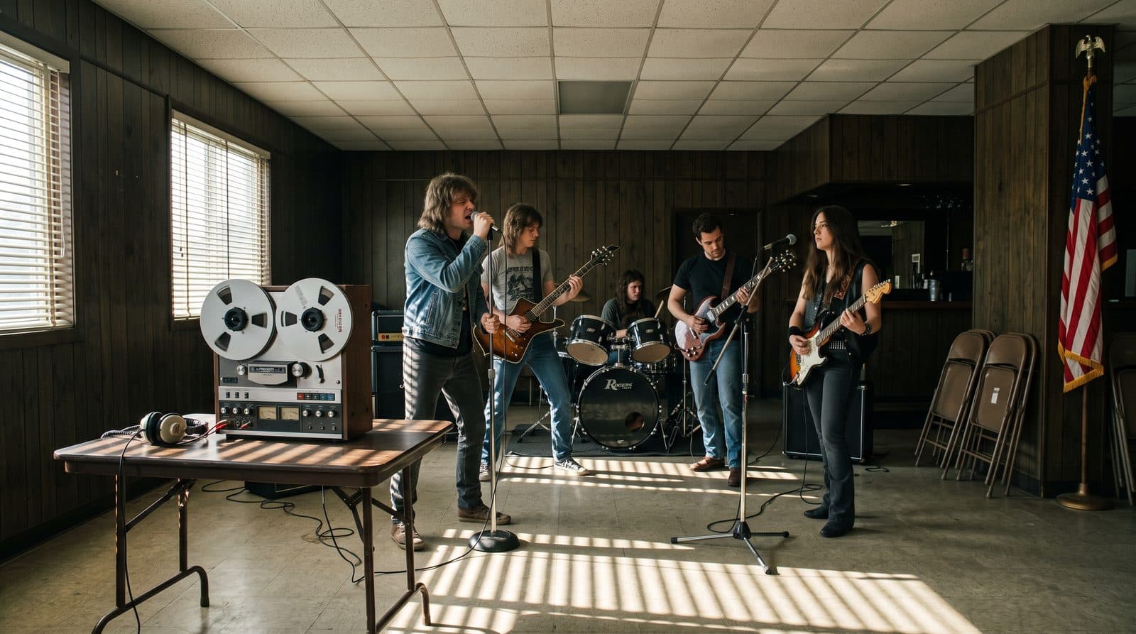 A rented American Legion hall set up for recording